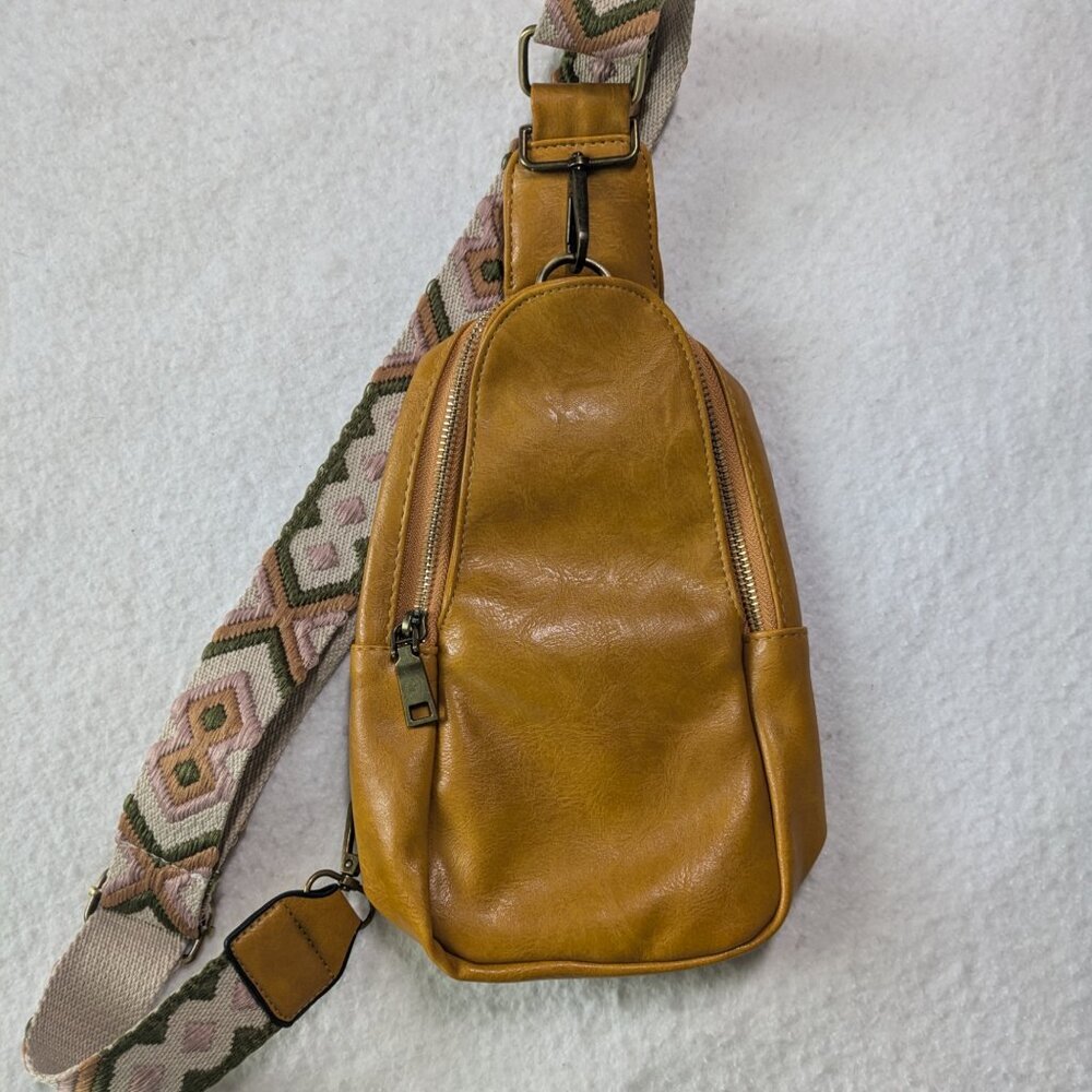 Vegan Leather Crossbody Bag | Adjustable Guitar Strap- 5 color options - Picture 10 of 11